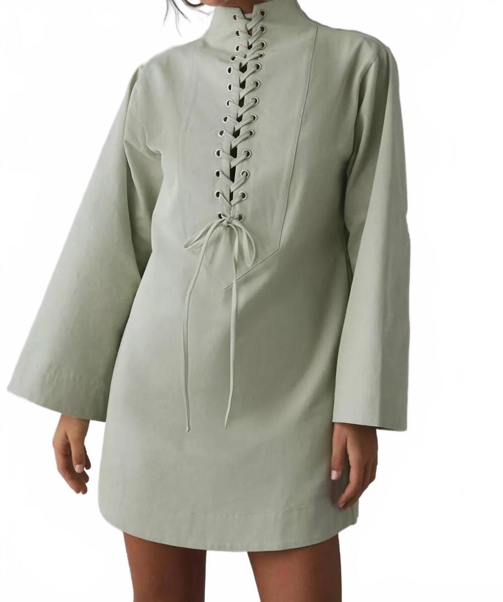 NEW GHOSPELL finna lace up mini dress in sage